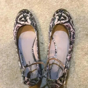 Treasure & Bond Cloth Pink Floral Patterned Ballet Flats Ankle Strap-Size 7